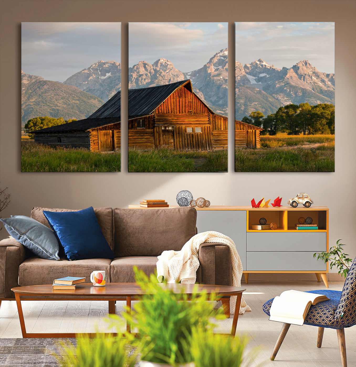 31771014-MGV-CV-36X24-Rustic Barn Wall Art Canvas Print – Framed Western Landscape Farmhouse Style Rustic Nature Scene Artwork for Home Office