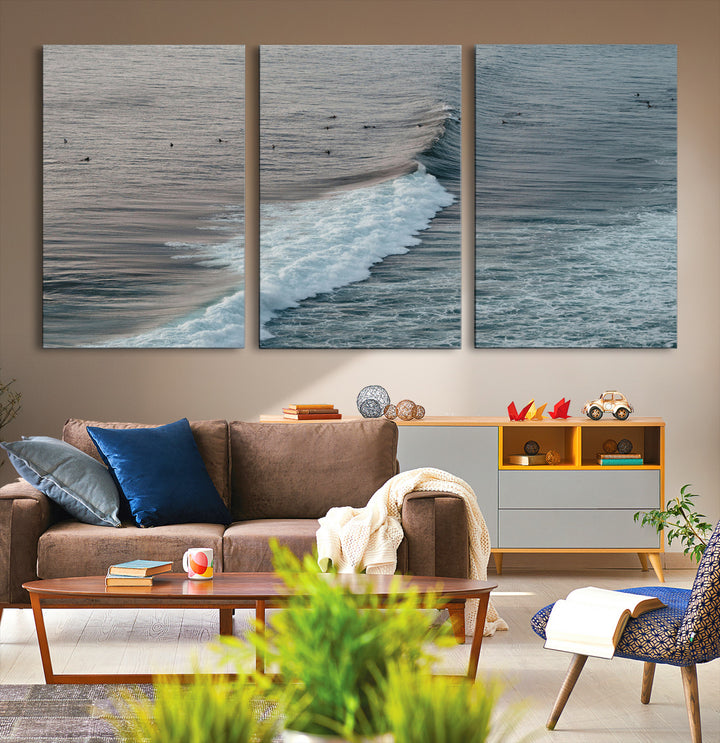 Ocean Waves Wall Art Canvas Print, Framed Coastal Serenity Art Picture Print, Surf Perfect Coastal Decor Artwork