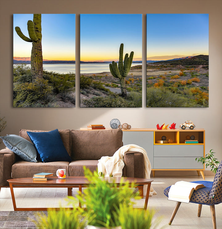 Saguaro Cactus Wall Art Canvas Print, Framed Desert Sunset Art Picture Print, Southwestern Perfect Southwestern Decor Artwork