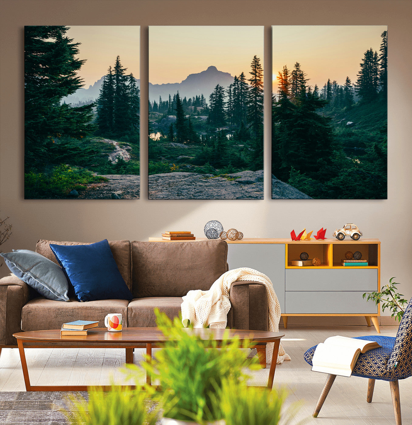 66397982-MGV-CV-36X24-Mountain Wall Art Canvas Print – Framed Forest Serenity Mountain Nature Scene Artwork for Home Office