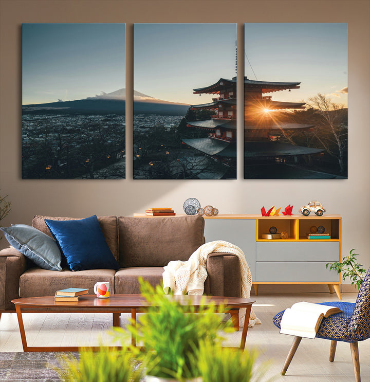 Mount Fuji Wall Art Canvas Print, Framed Japan Travel Art Picture Print, Chureito Pagoda Perfect Zen Minimalism Decor Artwork