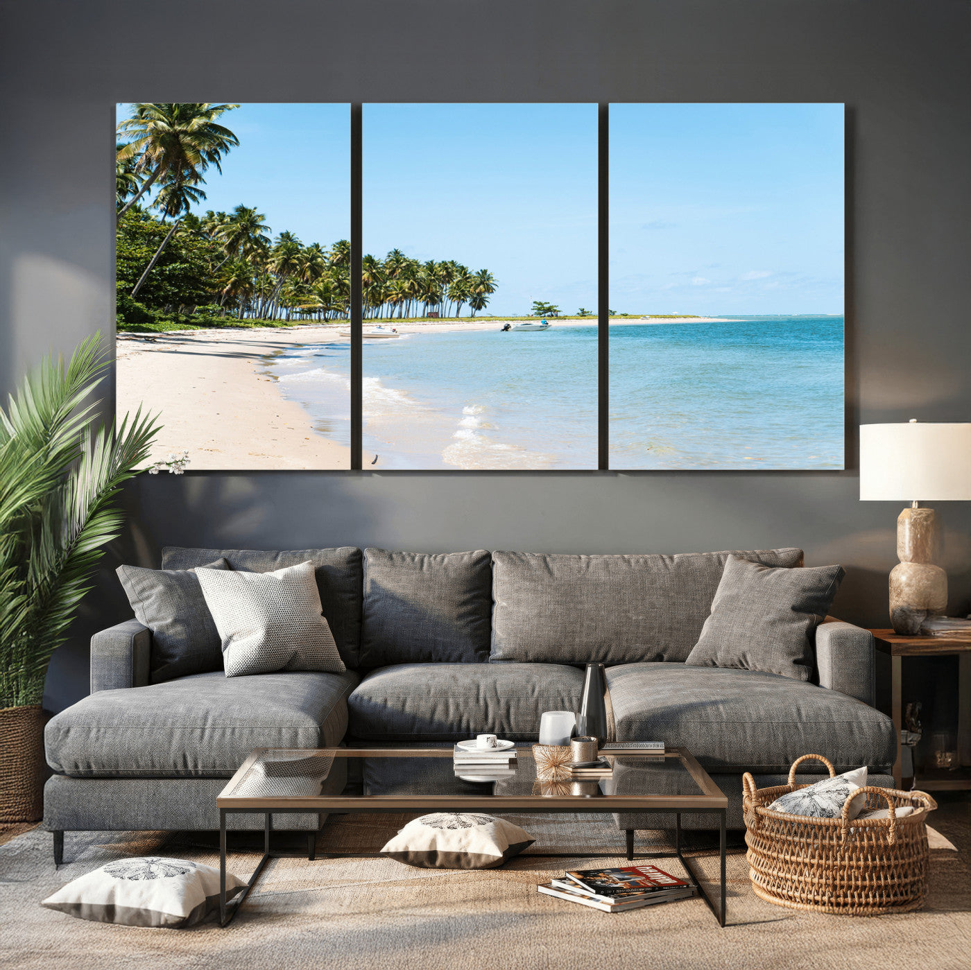 37858872-MGV-CV-36X24 - Palm Tree Paradise Coastal Wall Art – Beach Scene and Ocean Breeze Canvas Print Tranquil Tropical Shore Decor for Living Room, Bedroom or Office