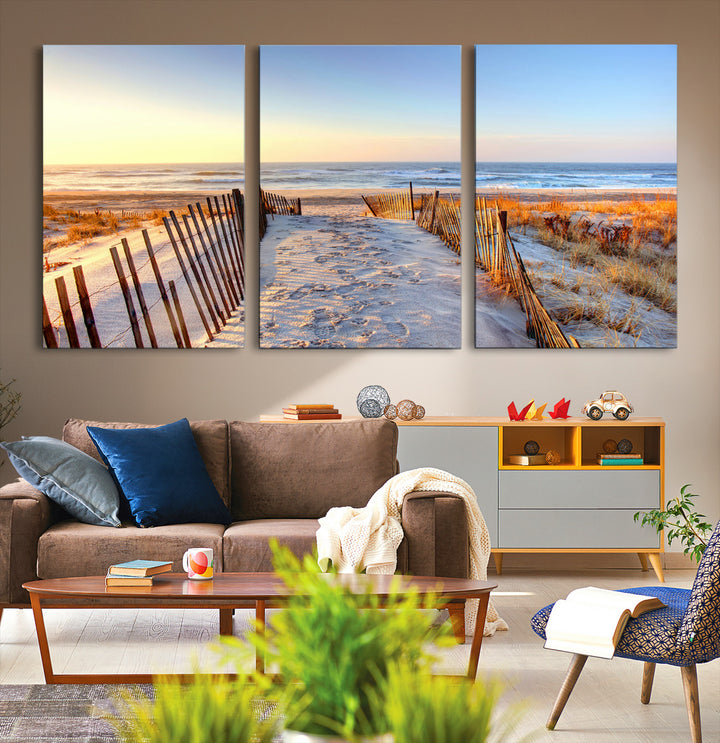 Ocean Sunset Wall Art Wall Art Canvas Print, Framed Nautical Photography Art Picture Print, Summer Beach House Decor Perfect Coastal