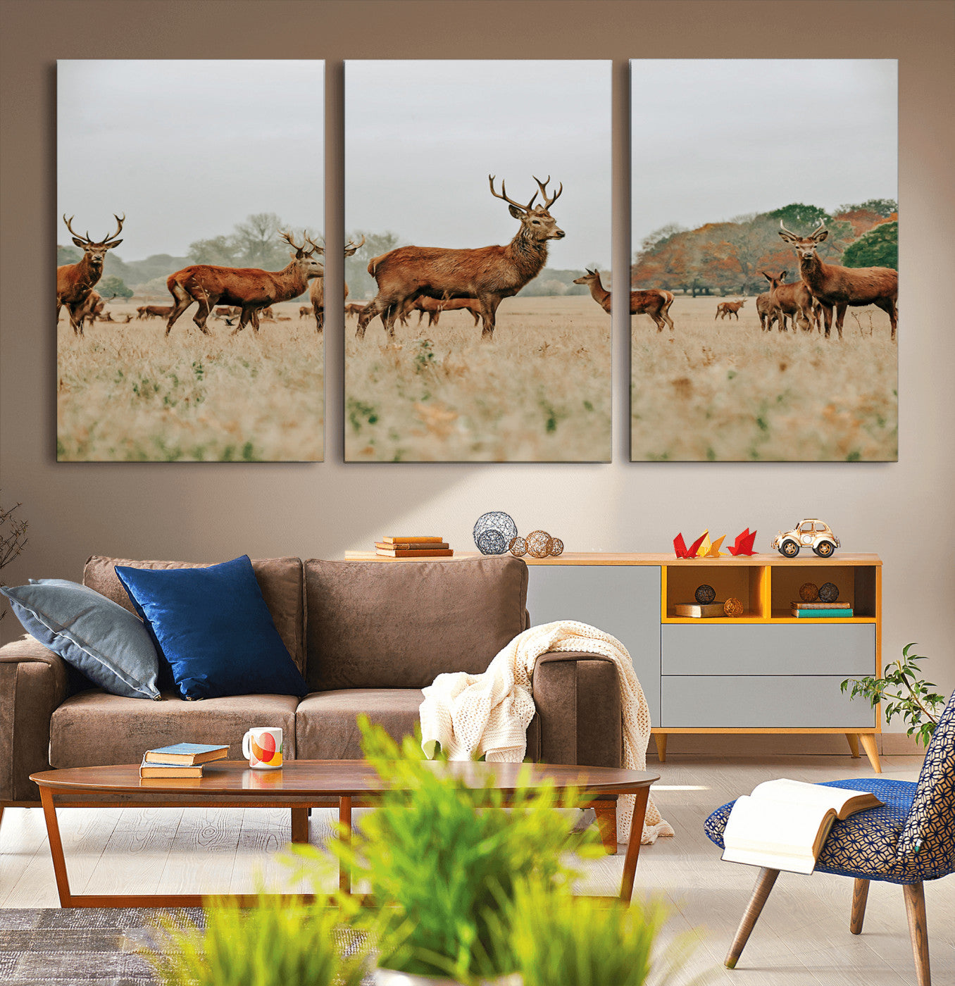 53834371-MGV-CV-36X24-Rustic Deer Wall Art Canvas Print – Autumn Forest Woodland Wildlife Scenic Nature Artwork for Home, Cabin