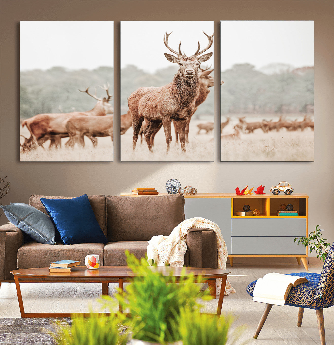 17659786-MGV-CV-36X24-Rustic Nature Wall Art Canvas Print – Stag Woodland Framed Wildlife Art Picture Print Perfect Lodge Decor