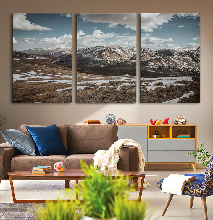 Mountain Landscape Wall Art Canvas Print, Framed Snowy Peaks Art Picture Print, Rugged Highlands Perfect Rustic Adventure Decor Artwork
