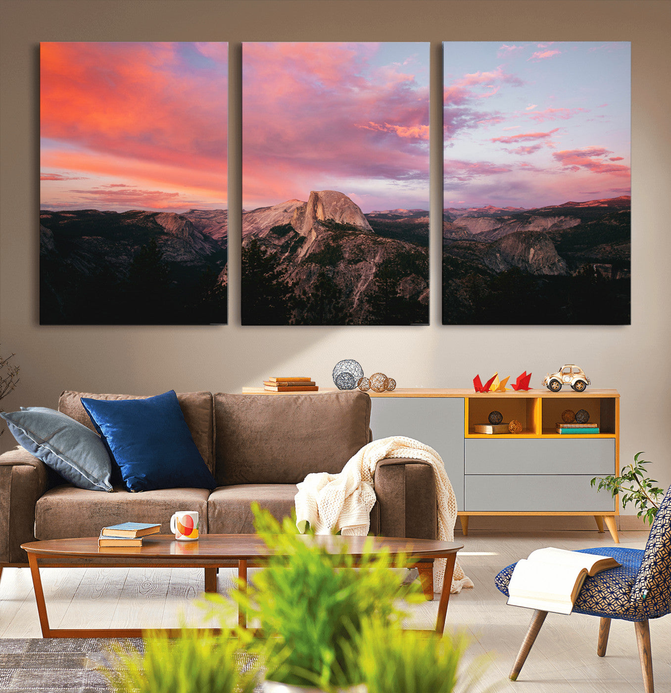 MGV-CV-60X30-3P - Half Dome Wall Art Canvas Print, Framed Yosemite National Park Art Picture Print, Dramatic Sunset Perfect Adventurous Wilderness Decor Artwork