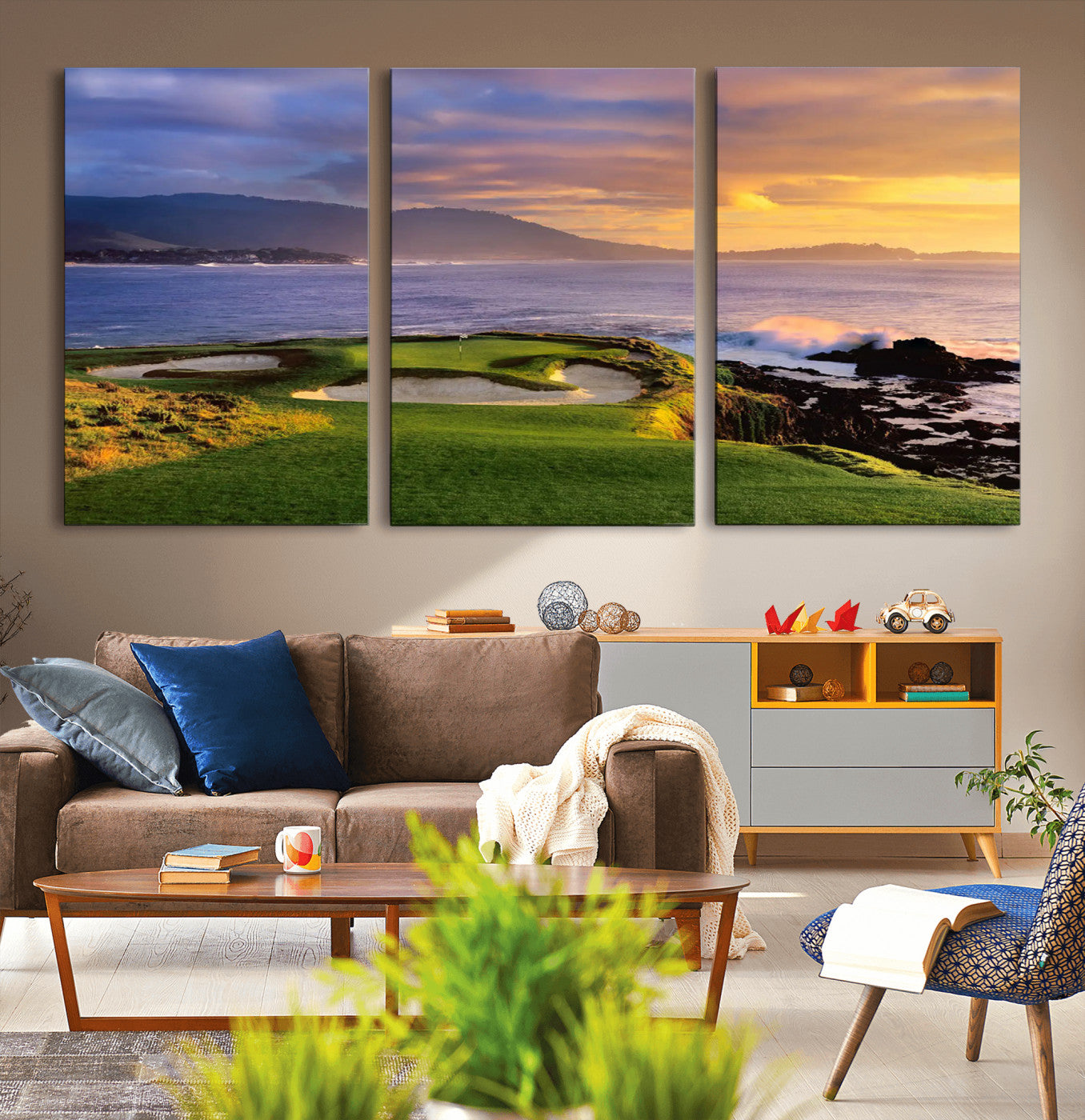73699248-MGV-CV-36X24-Pebble Beach Golf Wall Art Canvas Print – Iconic Coastal Golf Course Artwork for Home, Office, Living Room
