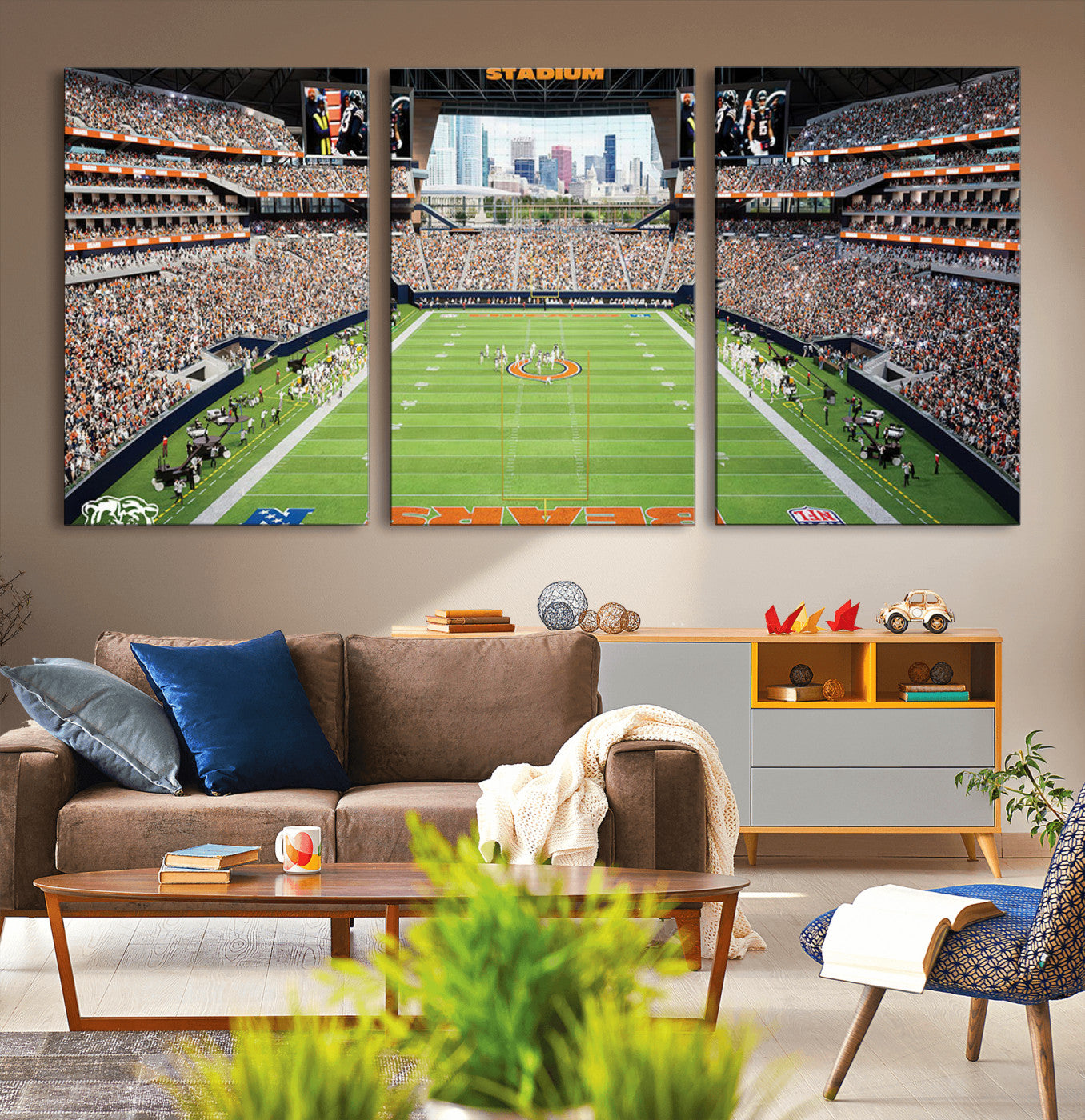 76935553-MGV-CV-36X24-Chicago Bears Soldiers Field Wall Art Canvas Print – Framed Football Stadium Artwork for Sports Fans, Soldier Field Skyline Canvas Decor for Game Room or Man Cave