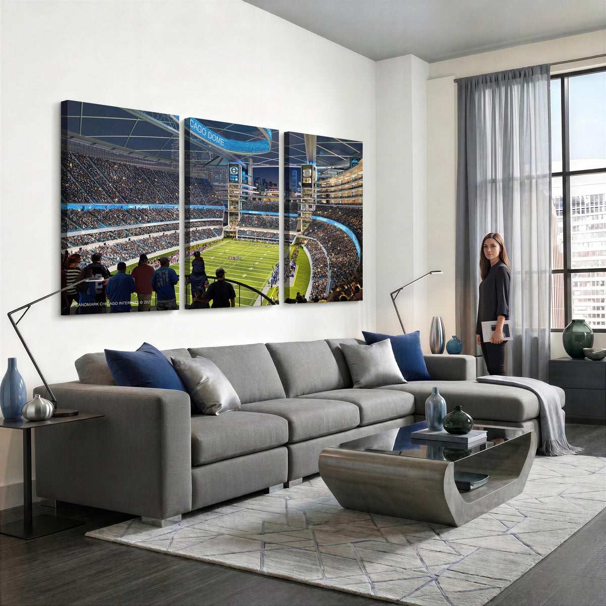 41816511-MGV-CV-36X24 - Chicago Dome Stadium Wall Art Canvas Print, Framed Modern Decor
