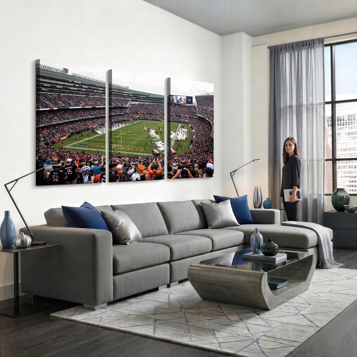 18347149-MGV-CV-36X24 - Chicago Bears Soldier Field Wall Art Canvas Print – Framed Football Stadium Artwork Team Spirit for home, office