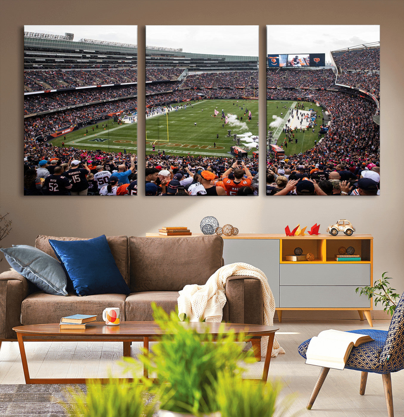 18347149-MGV-CV-36X24-Chicago Bears Soldiers Field Wall Art Canvas Print – Framed Football Stadium Artwork for Sports Fans, Soldier Field Skyline Canvas Decor for Game Room