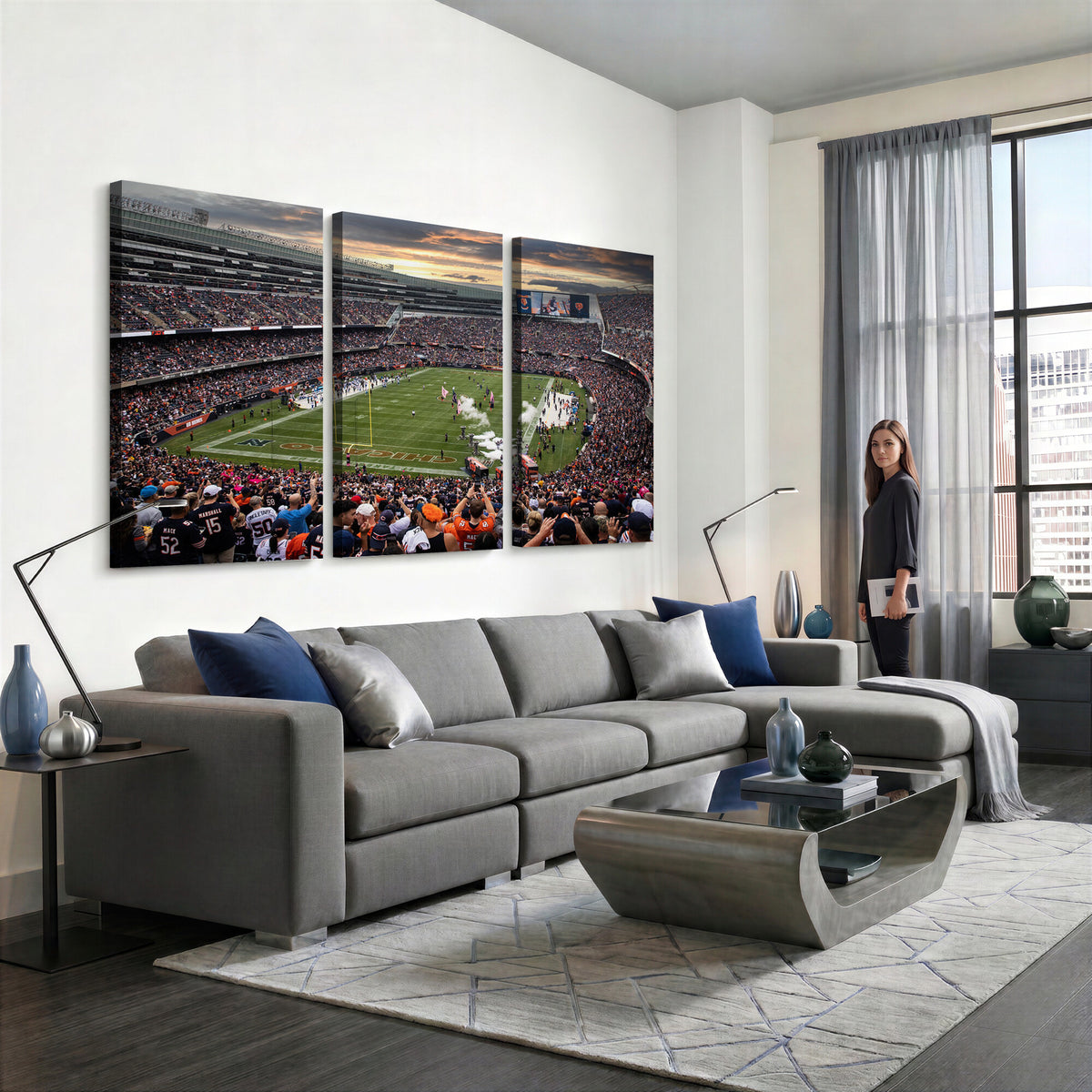 87578930-PAN-FL-20X10 - Chicago Bears Soldiers Field Wall Art Canvas Print, Home Bar Wall Decor