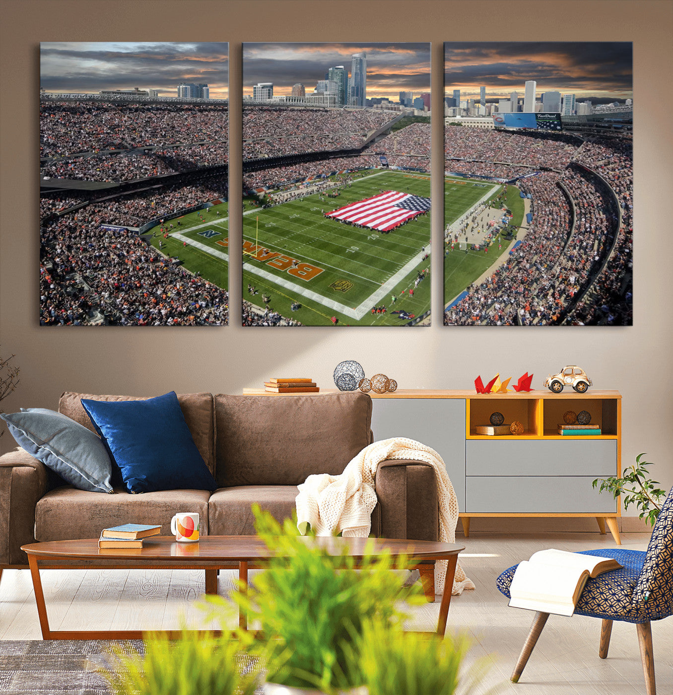 98106777-MGV-CV-36X24-Chicago Bears Soldiers Field Wall Art Canvas Print – Framed Football Stadium Artwork for Home, Office, Living Room