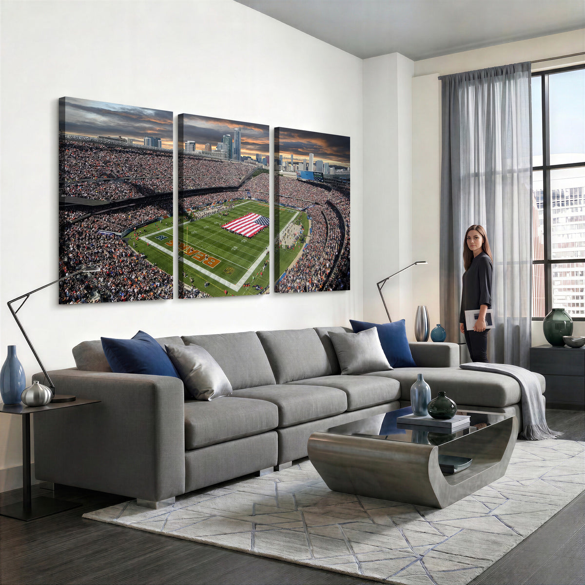 98106777-PAN-FL-20X10 - Chicago Bears Soldiers Field Wall Art Canvas Print, Extra Large Game Room Wall Decor