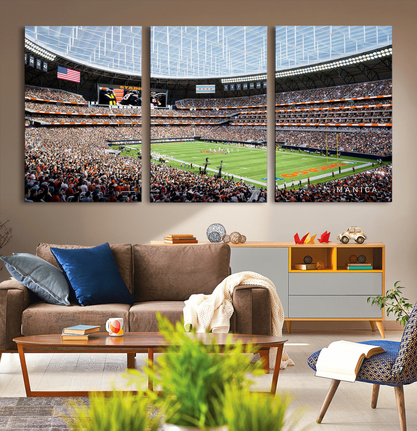 32530647-MGV-CV-36X24-Chicago Bears Soldiers Field Wall Art Canvas Print – Framed Football Stadium Artwork for Home, Office, Living Room