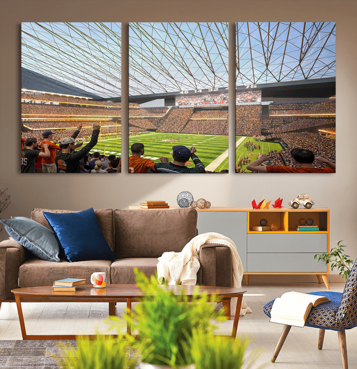 81960112-MGV-CV-36X24-Cleveland Browns Stadium Wall Art Canvas Print – Framed NFL Football Arena Artwork for Home, Office, Living Room