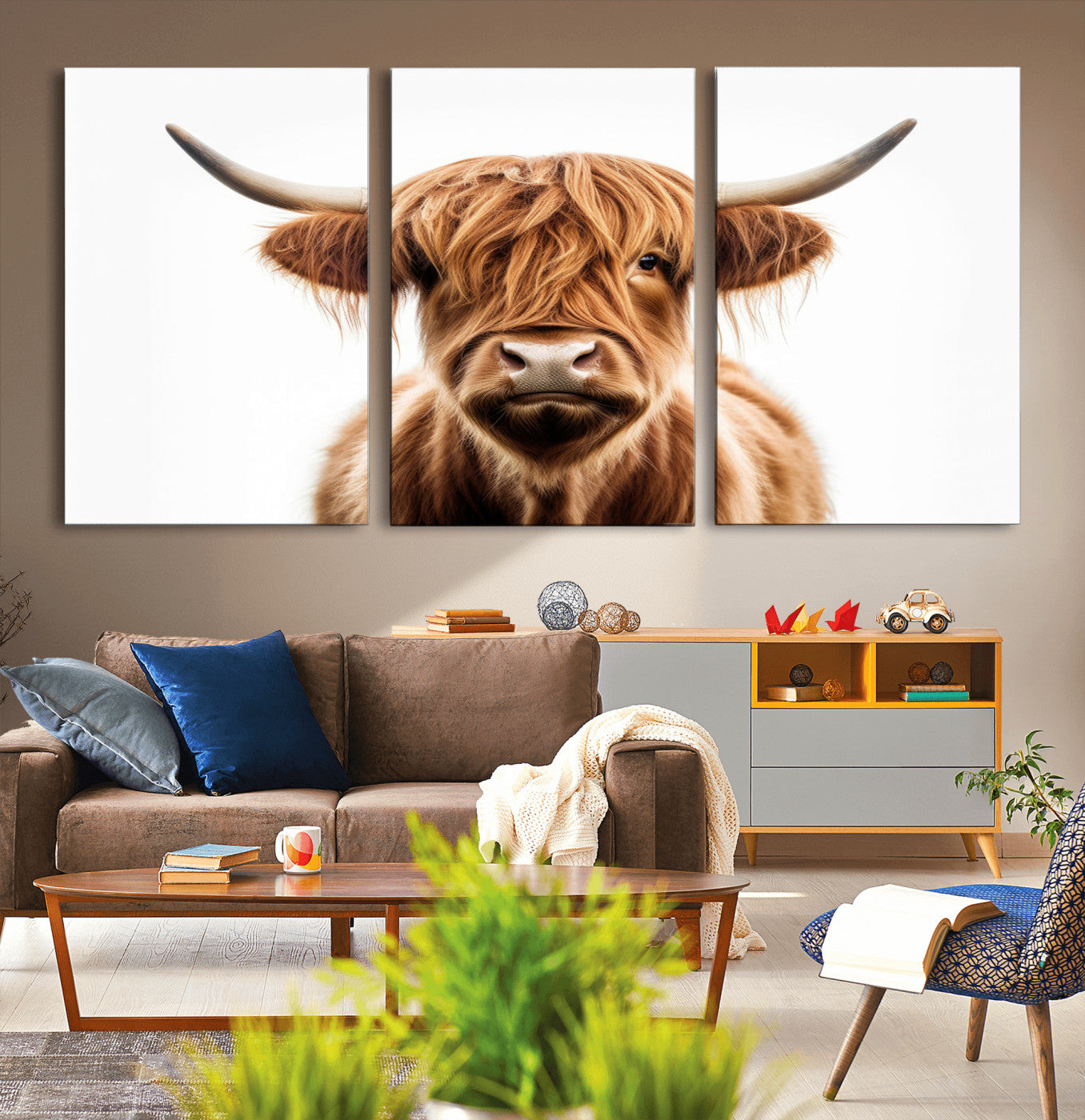 -Scottish Highland Cow Canvas Print, Framed Highland Cow Canvas Home Decor