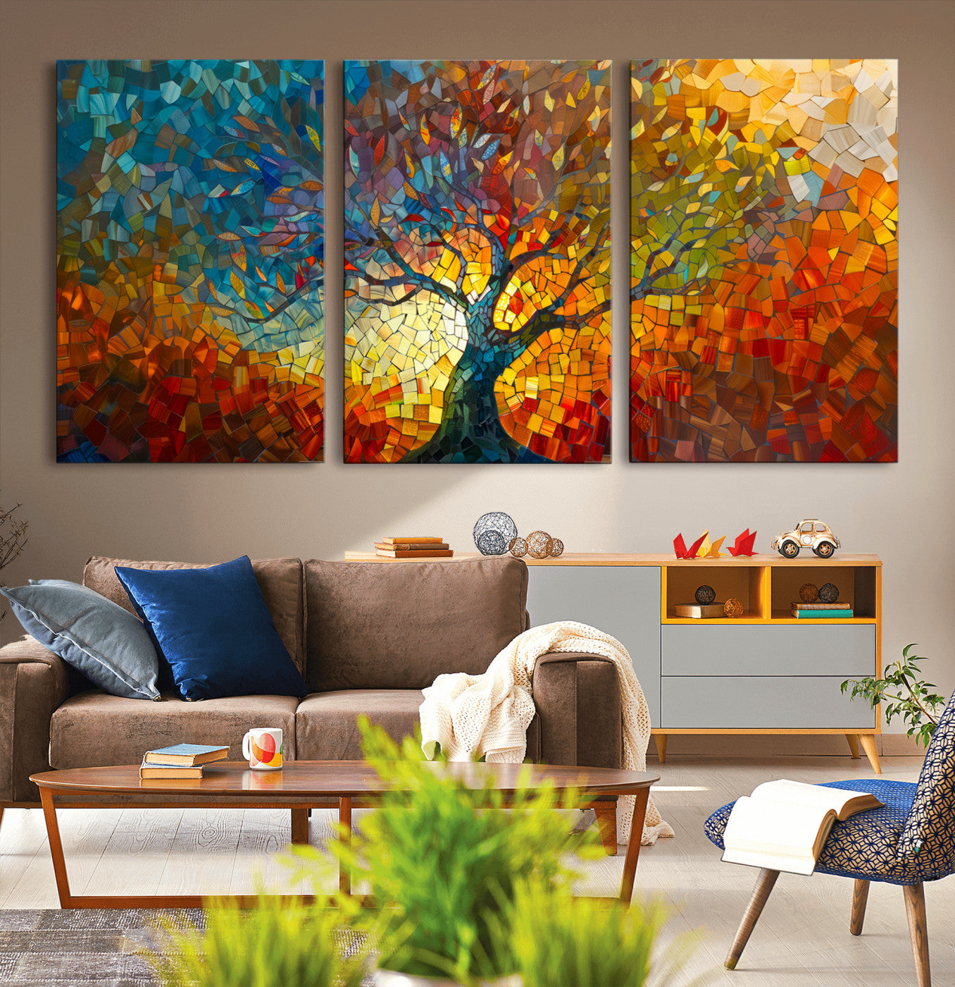 Mozaik2-MGV-CV-36X24-Yggdrasil Tree of Life Mosaic Stained Glass Wall Art, Tree of Life Mosaic Wall Art Canvas Print