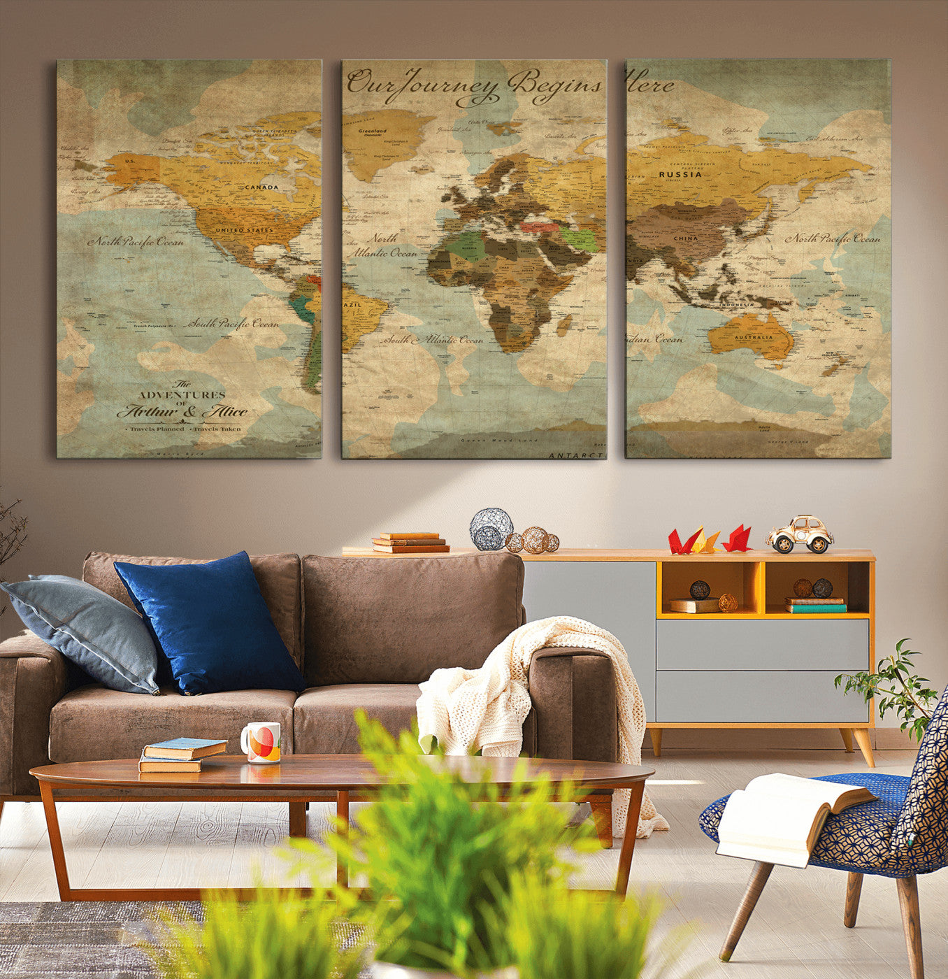 40572820-MGV-CV-36X24-Personalized World Map Canvas – Custom Framed Push Pin Travel Map Wall Art, Vintage Style Gift for Couples