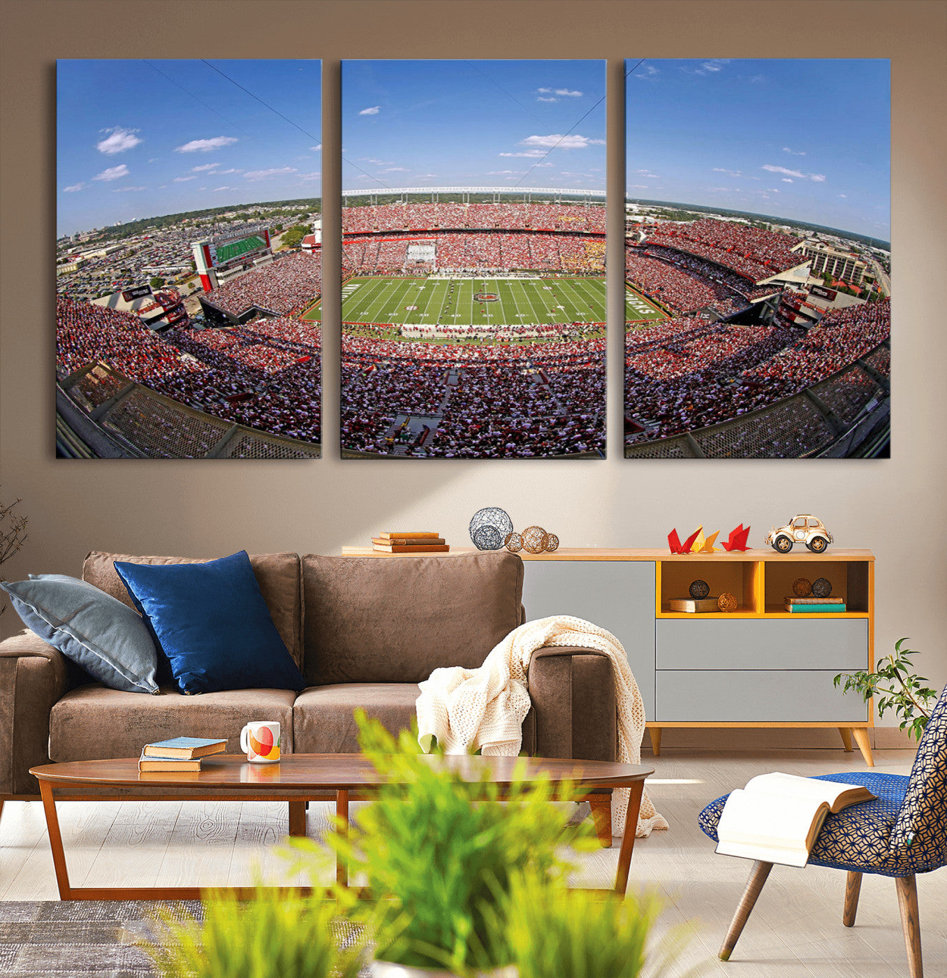 29492070-MGV-CV-60X30-3P - William Brice Stadium Wall Art Canvas Print – Stadium Crowd Sports Field Outdoor Event Football Game Artwork for Home Office