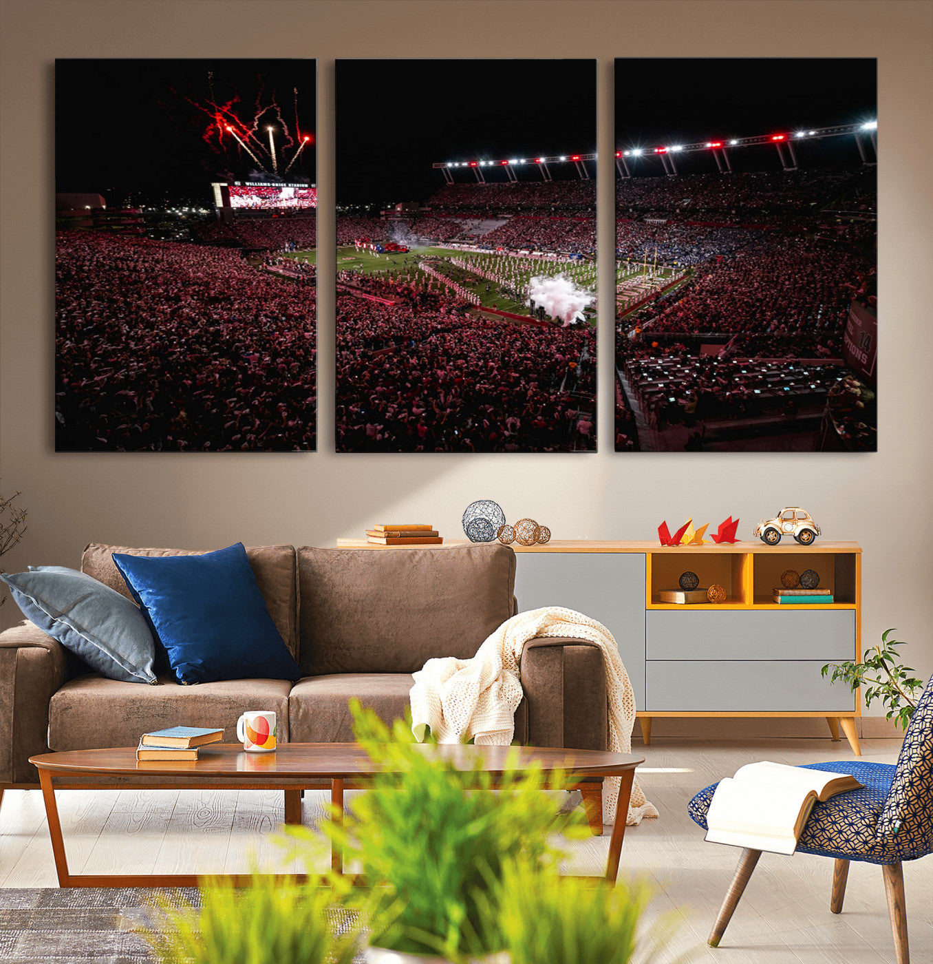 60690191-MGV-CV-60X30-3P - William Brice Stadium Wall Art Print – Baseball Game Room Artwork Print for Basement Dorm, Home, Office