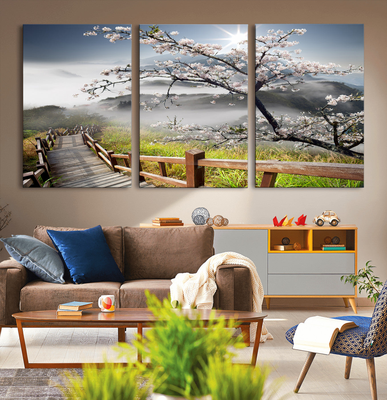 34632598CRY-MGV-CV-36X24-Sakura Cherry Blossom Pathway Canvas Wall Art – Tranquil Walk Through Blossoming Nature – Ready to