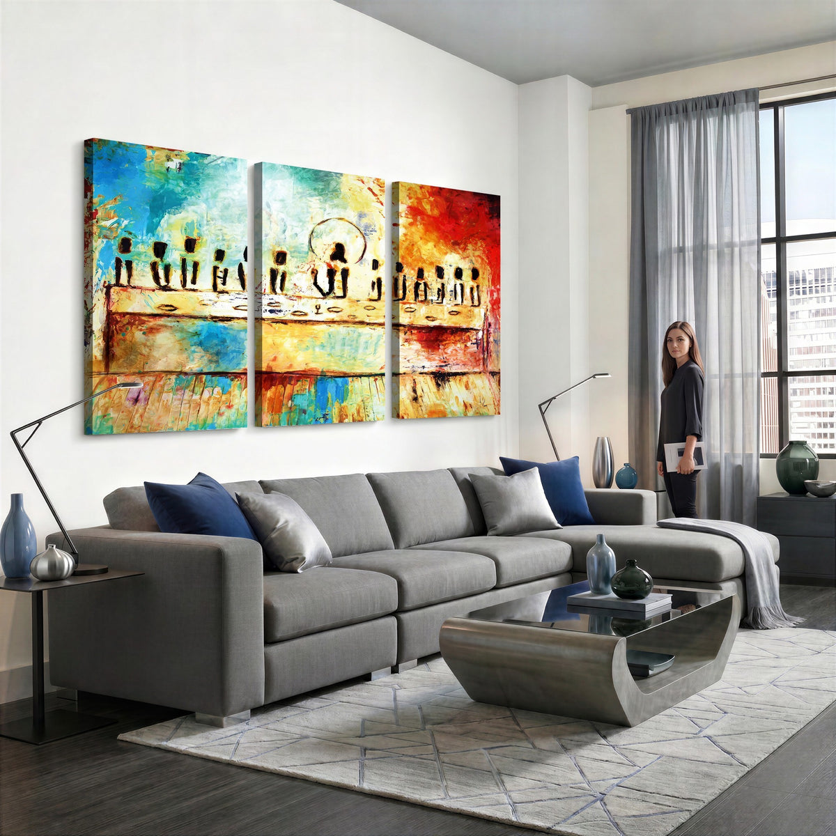 YKE34632598CR-_Poster-30x20 - Abstract Last Supper Wall Art, Jesus and Apostles Canvas Print, Religious Decor