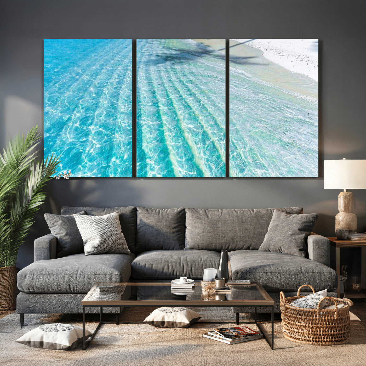 46233906-MGV-CV-36X24 - Serene Clear Blue Ocean Water Canvas Wall Art – Soft White Sand Shore Coastal Print for Home Decor, Relaxation, and Tranquil Vibes