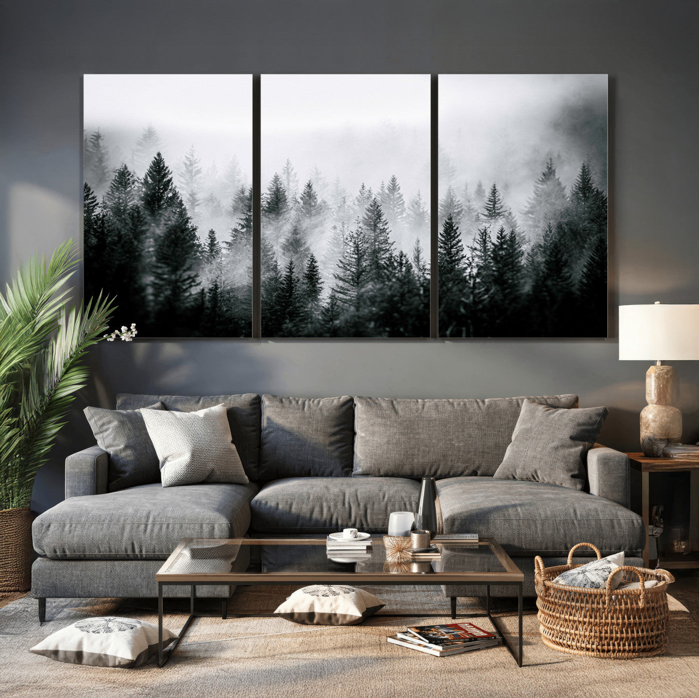 87750525-MGV-CV-36X24 - Foggy Forest Wall Art Canvas Print – Mountain Woodland Landscape Photography for Minimal Nature Home Decor