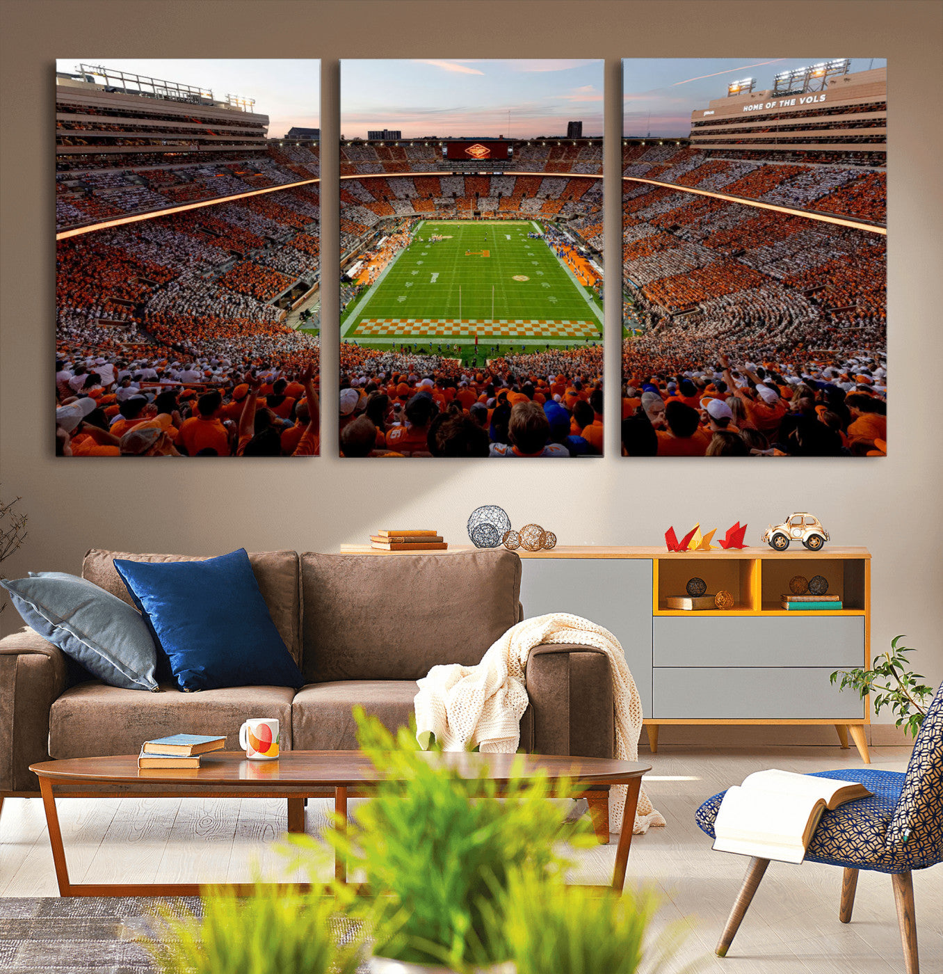 37160229-MGV-CV-48X32-3P-Tennessee Neyland Stadium Wall Art, Sports Arena Canvas Print, Panoramic Stadium Canvas Artwork for Home, Office