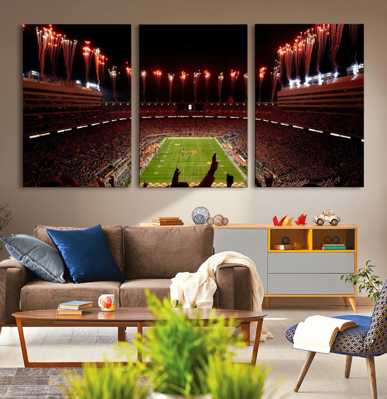 73358115-MGV-CV-60X30-3P - Tennessee Neyland Stadium Wall Art, Sports Arena Canvas Print, Panoramic Stadium Canvas Artwork for Home, Office