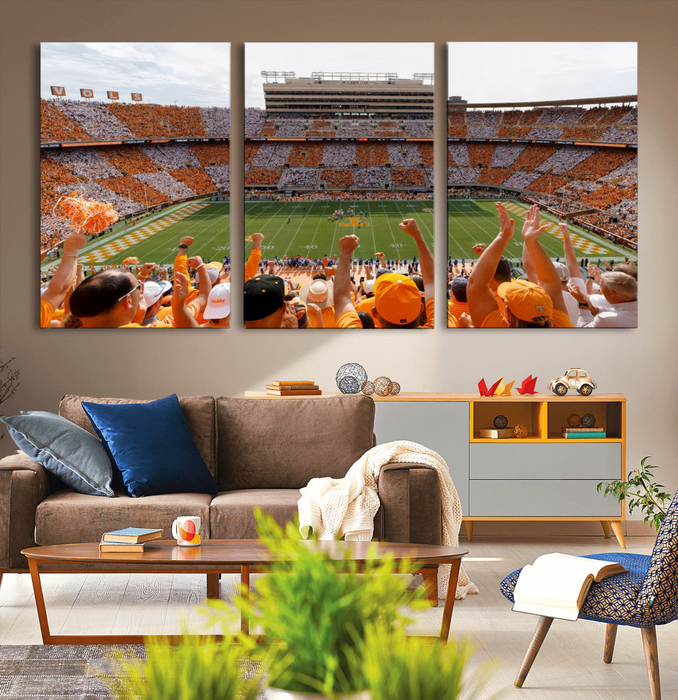 76011417-MGV-CV-60X30-3P - Tennessee Neyland Stadium Wall Art, Sports Arena Canvas Print, Panoramic Stadium Artwork for Home, Office