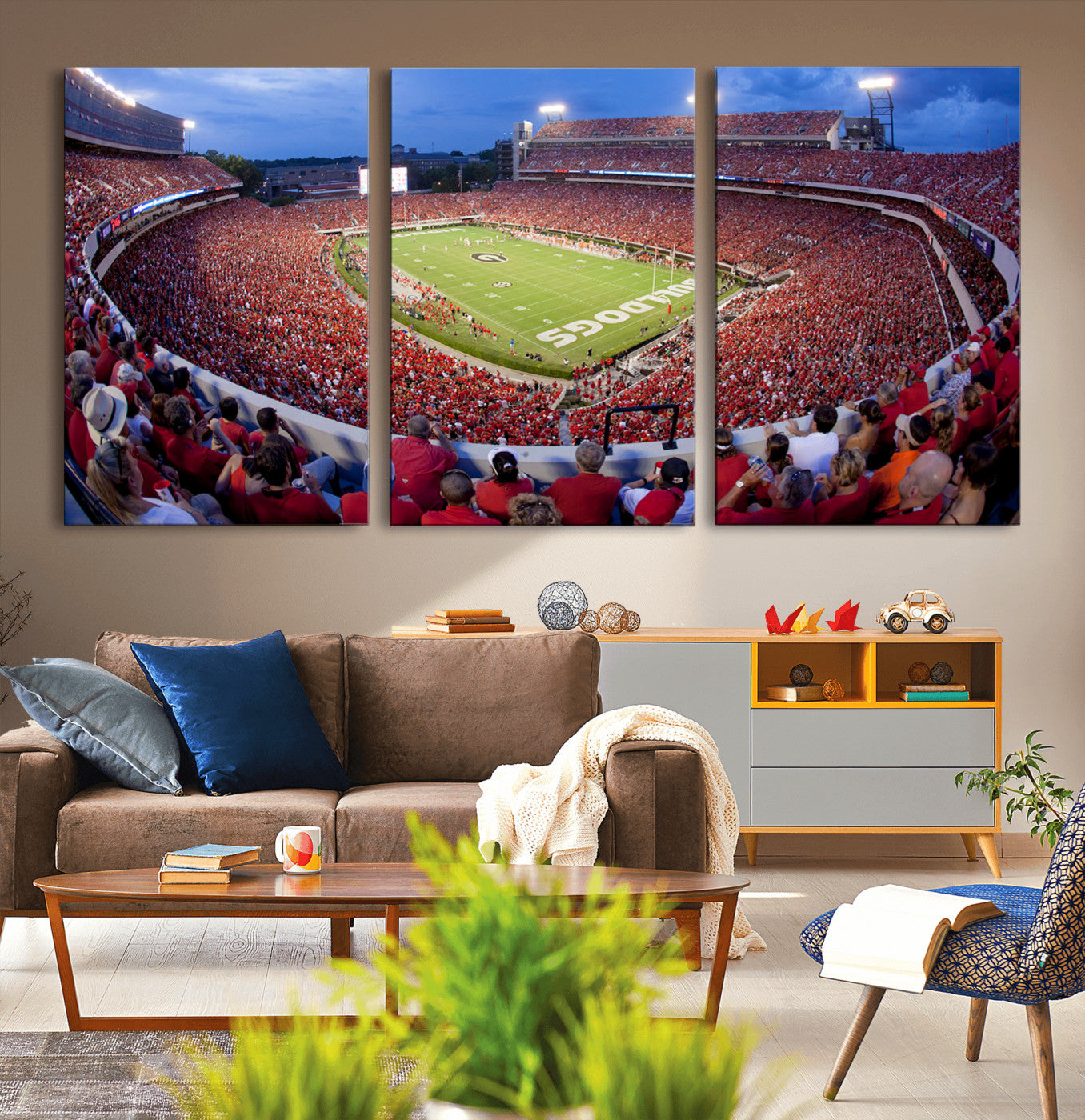 10244378-MGV-CV-48X32-3P-Dooley Stadium Wall Art Print, Sports Arena Canvas Wall Art, Dooley Field at Sanford Stadium Canvas Print, Modern Athletic Field Art Printing
