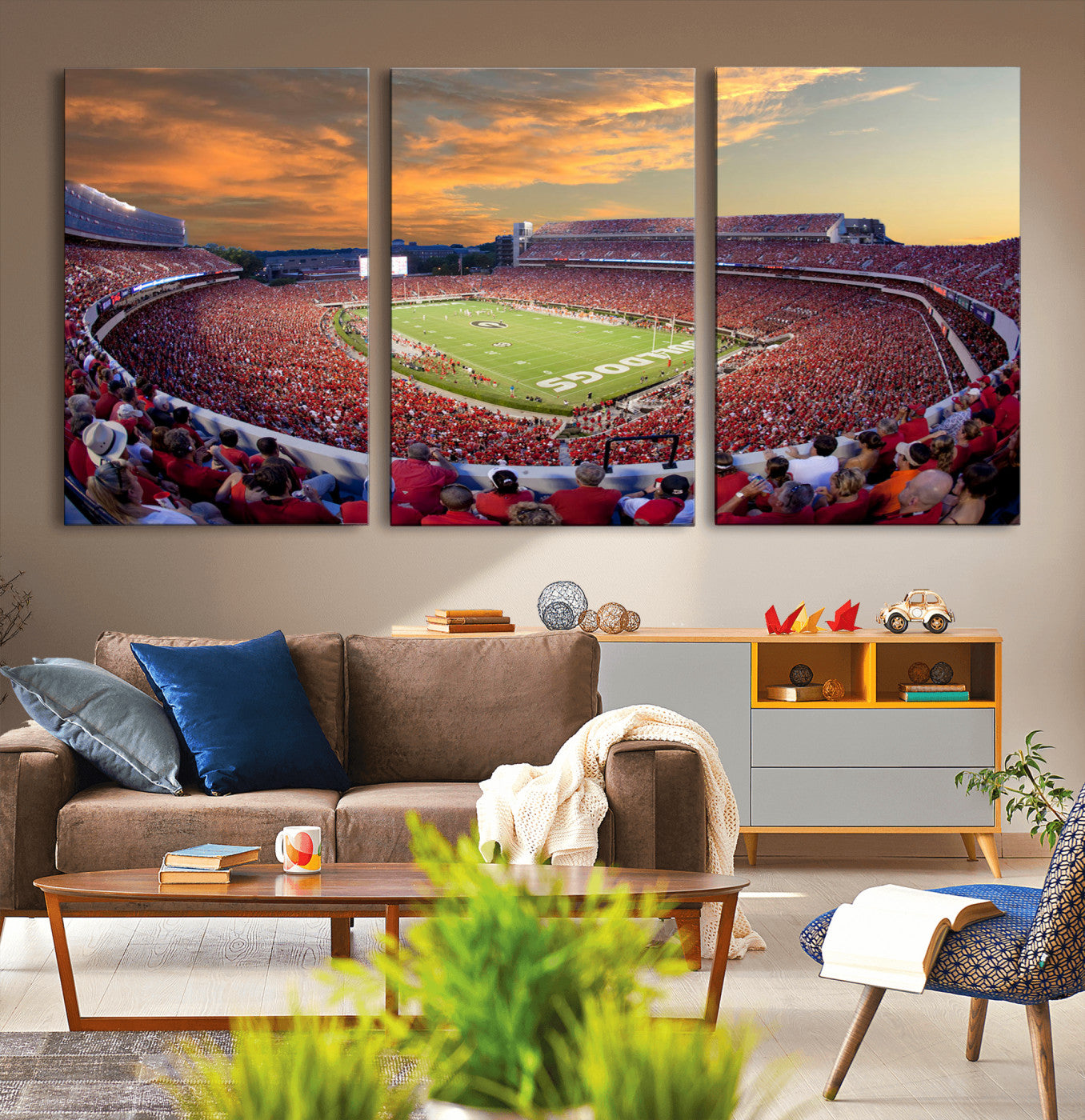 73680988-MGV-CV-48X32-3P-Dooley Stadium Wall Art Print, Sports Arena Canvas Wall Art, Dooley Field at Sanford Stadium Canvas Print, Modern Athletic Field Art Printing