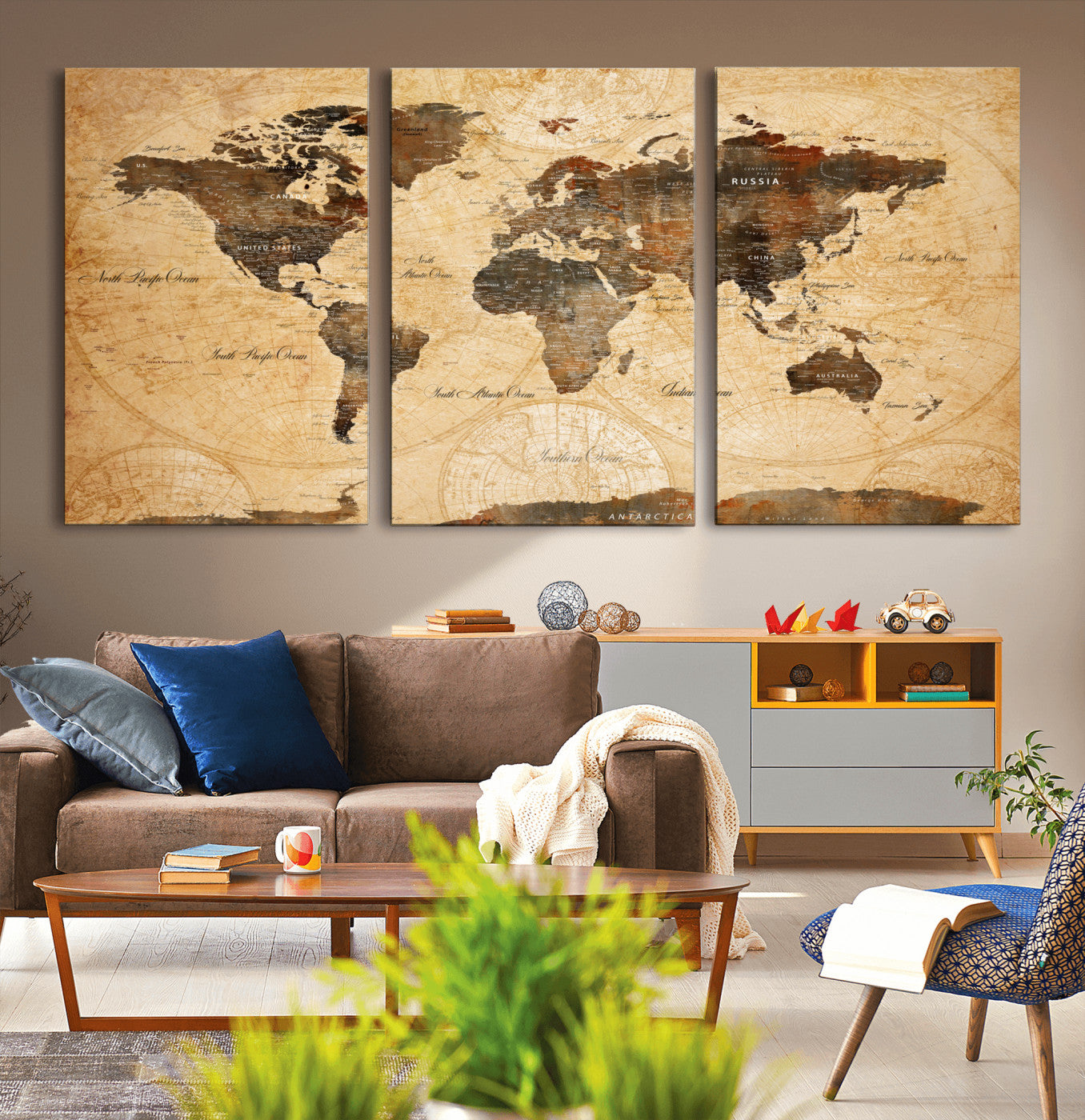 14542905-MGV-CV-60X30-3P - Push Pin World Map Canvas Print – Travel Tracker Wall Art for Couples, Perfect Anniversary Gift for Home or Office Decor