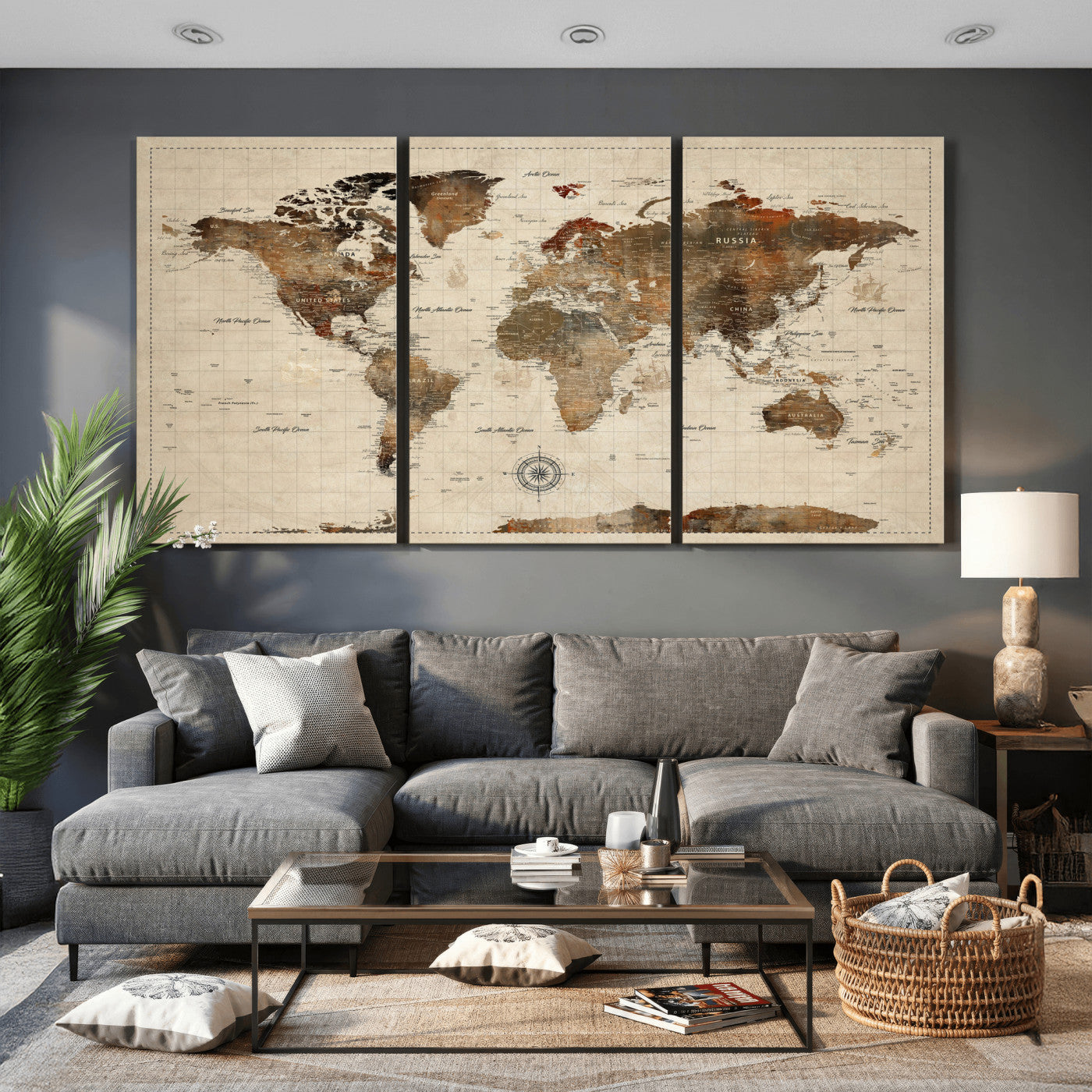 23610090-MGV-CV-36X24 - World Map Wall Art Canvas Print, Modern Decorative Framed Map Artwork Prints for Living Room, Office, Bedroom Wall Decor