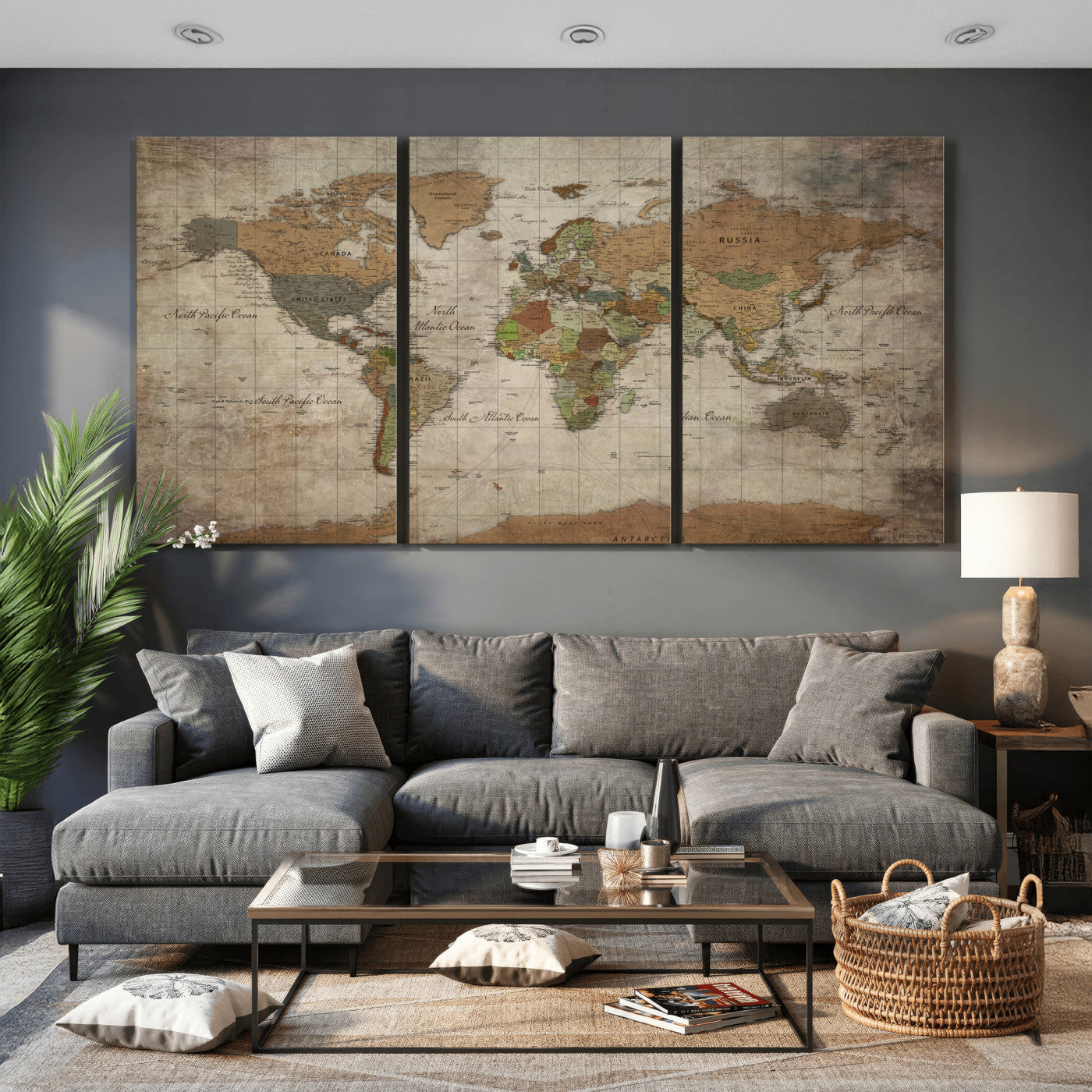 20356264-MGV-CV-36X24 - World Map Wall Art Canvas Print, Modern Decorative Framed Map Artwork Prints for Living Room, Office, Bedroom Wall Decor