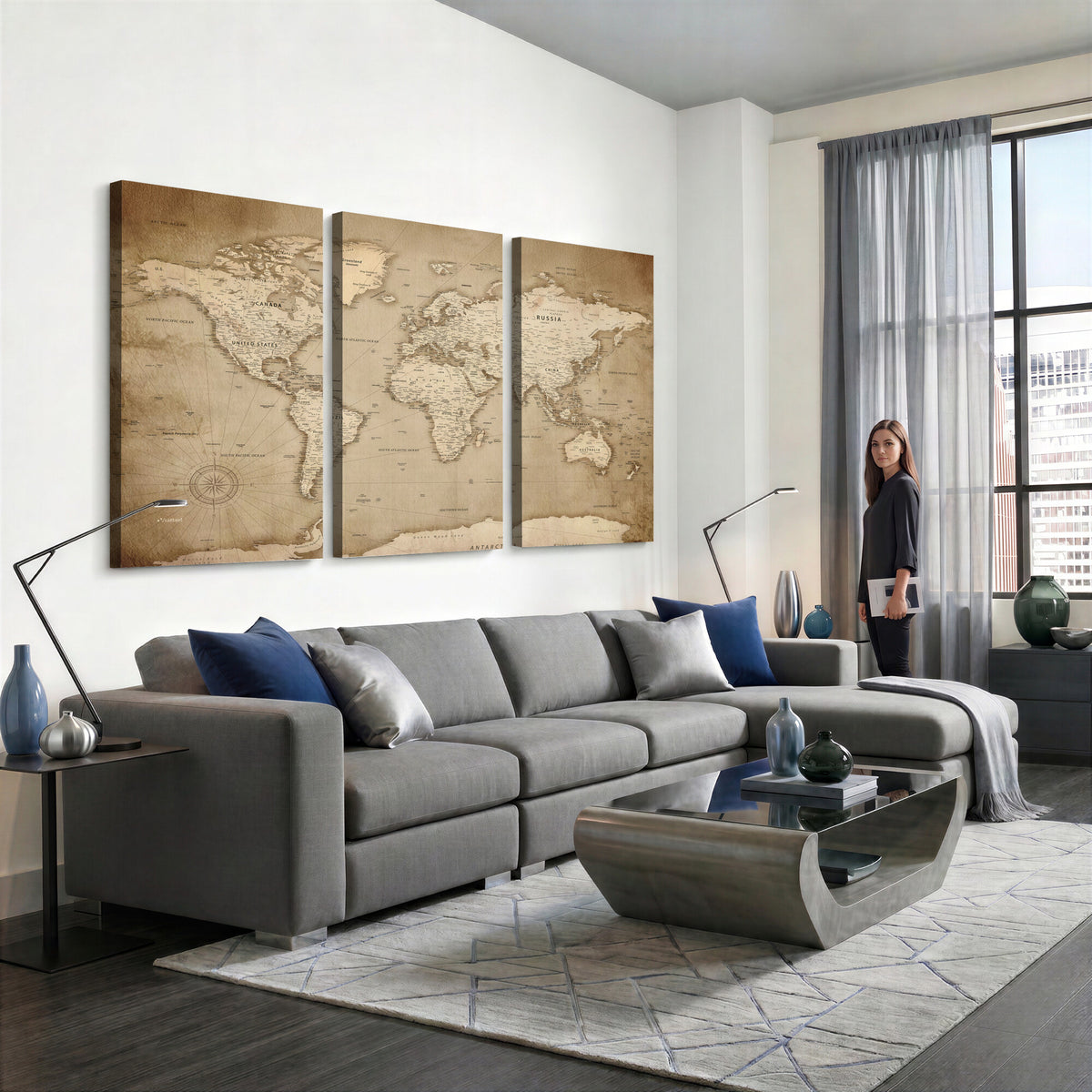 34795134-MGV-CV-36X24 - World Map Wall Art Canvas Print, Modern Decorative Framed Map Artwork Prints for Living Room, Office, Bedroom Wall Decor