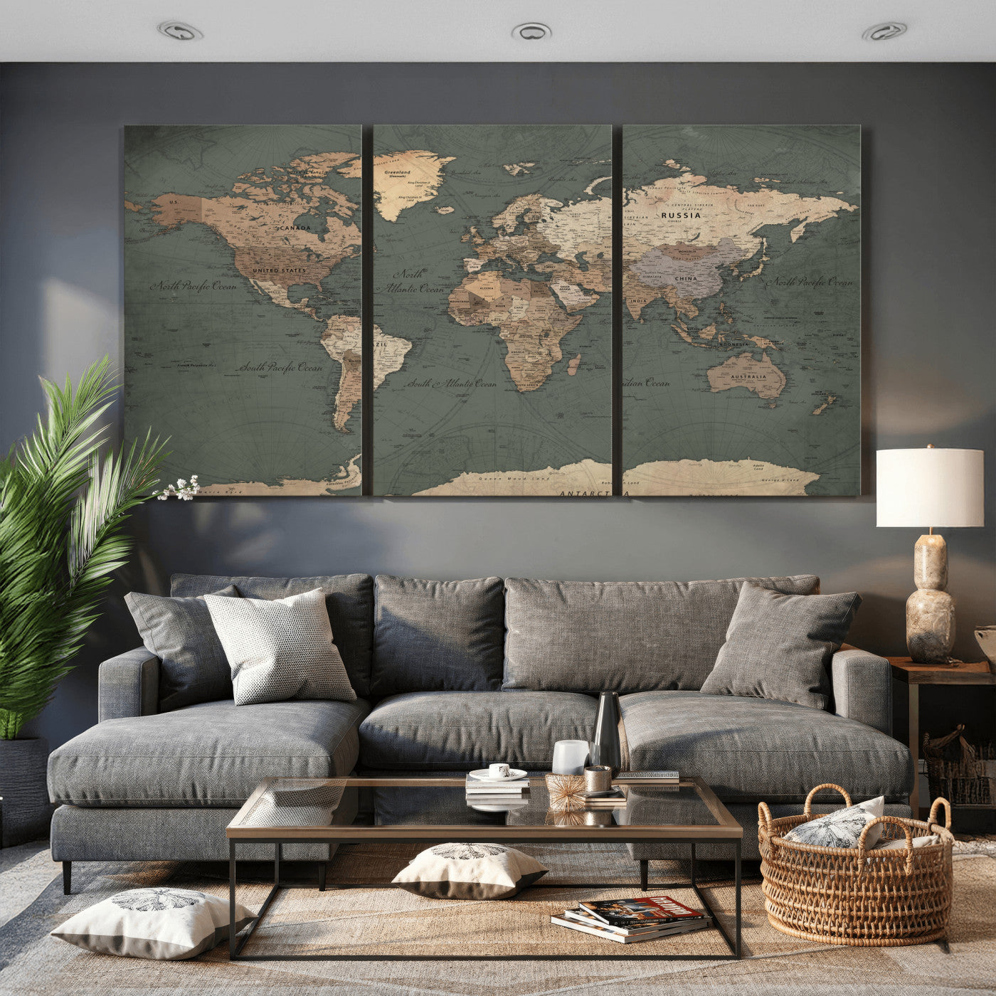 84619399-MGV-CV-36X24 - World Map Wall Art Canvas Print, Modern Decorative Framed Map Artwork Prints for Living Room, Office, Bedroom Wall Decor