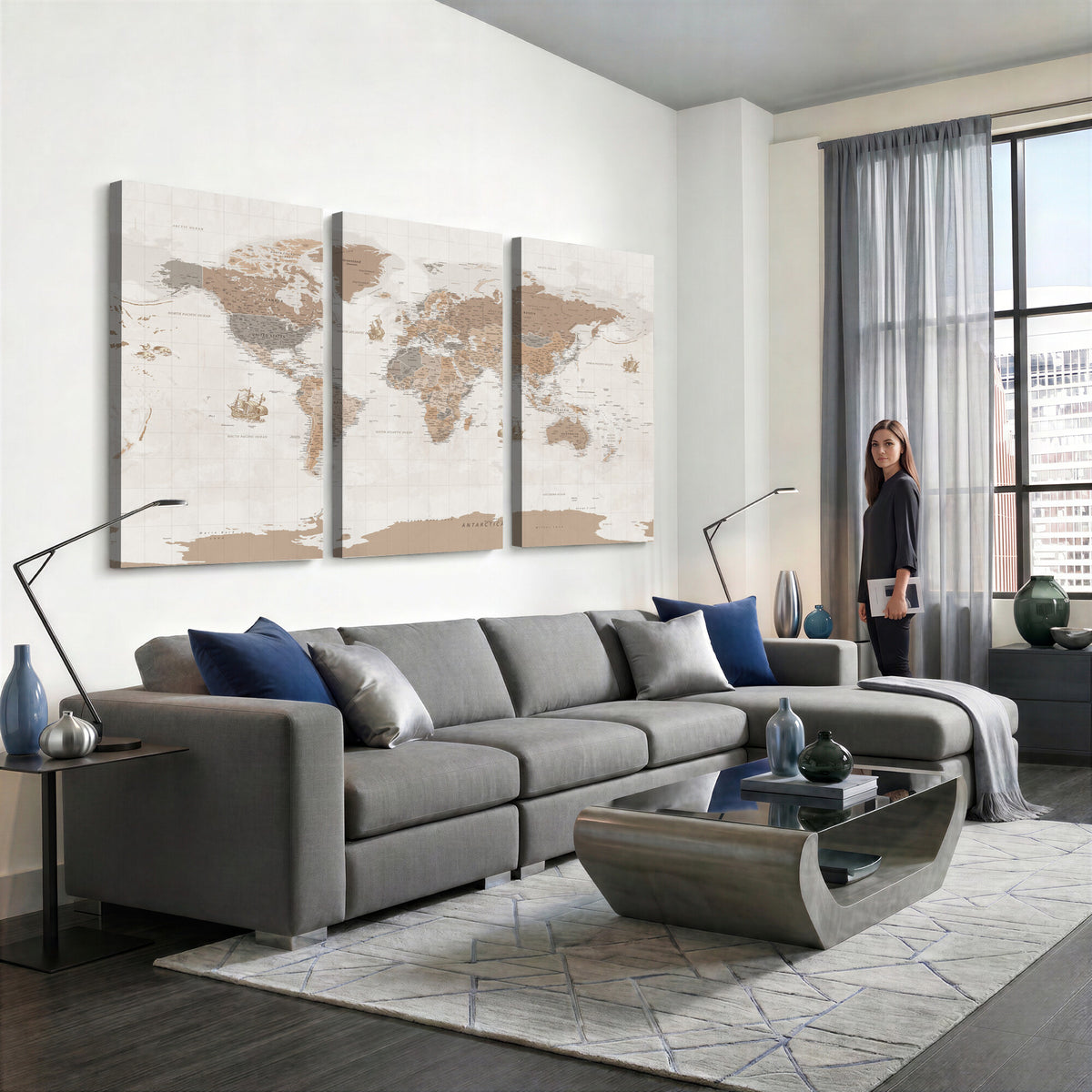 85057279-MGV-CV-36X24 - Framed Large World Map Canvas Print for Office Decor