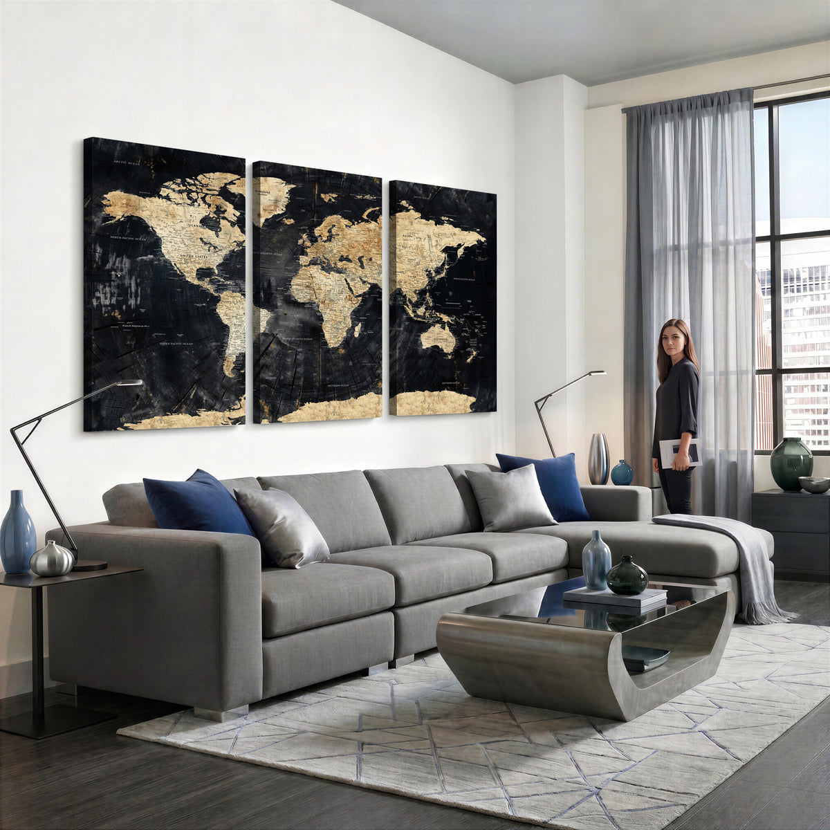 45535041-MGV-CV-36X24 - Framed Large World Map Wall Art Canvas Print for Living Room