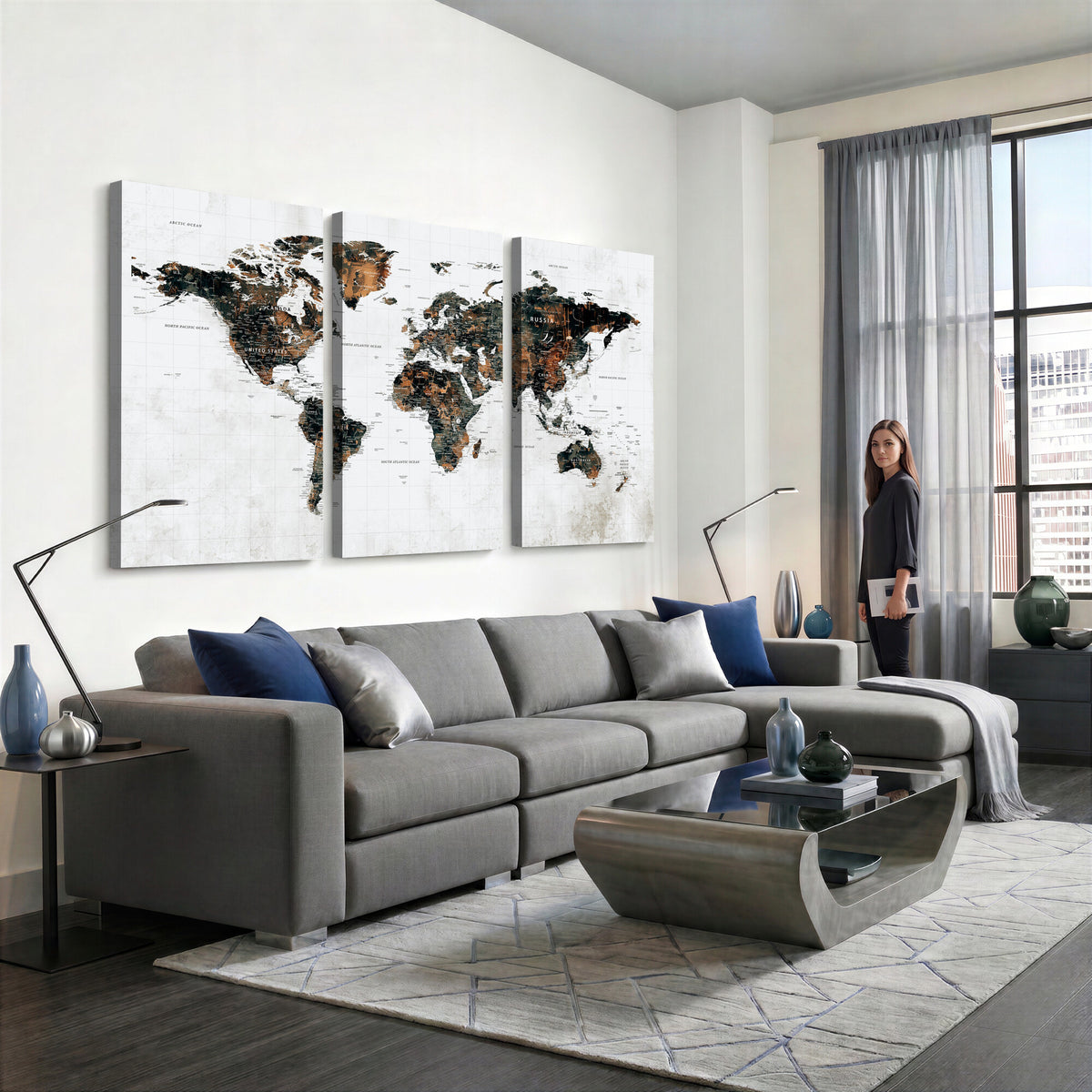 60008766-MGV-CV-36X24 - Large World Map Canvas Print – Framed Travel Map Wall Art