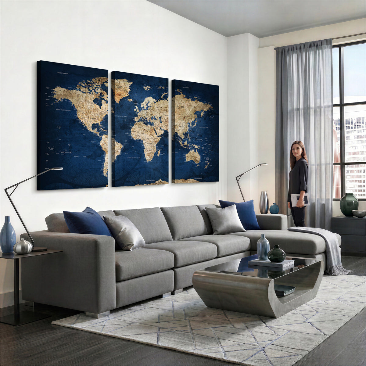 57503519-MGV-CV-36X24 - World Map Canvas Print – Framed Travel Map Wall Art for