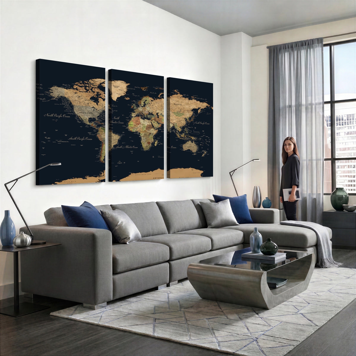 94449133-MGV-CV-36X24 - Vintage World Map Canvas on the Dark Background Wall Art