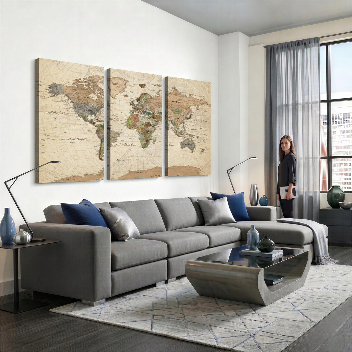 16856902-MGV-CV-36X24 - Vintage World Map Canvas Wall Art - Rustic Grunge Texture