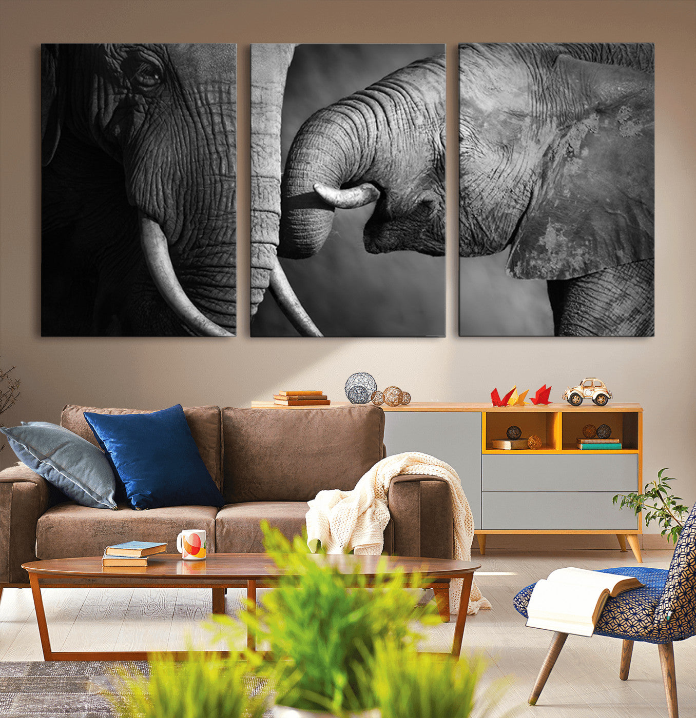 42691-MGV-CV-36X24-Elephant Family Wall Art Canvas, Framed Elephant Family Canvas Print