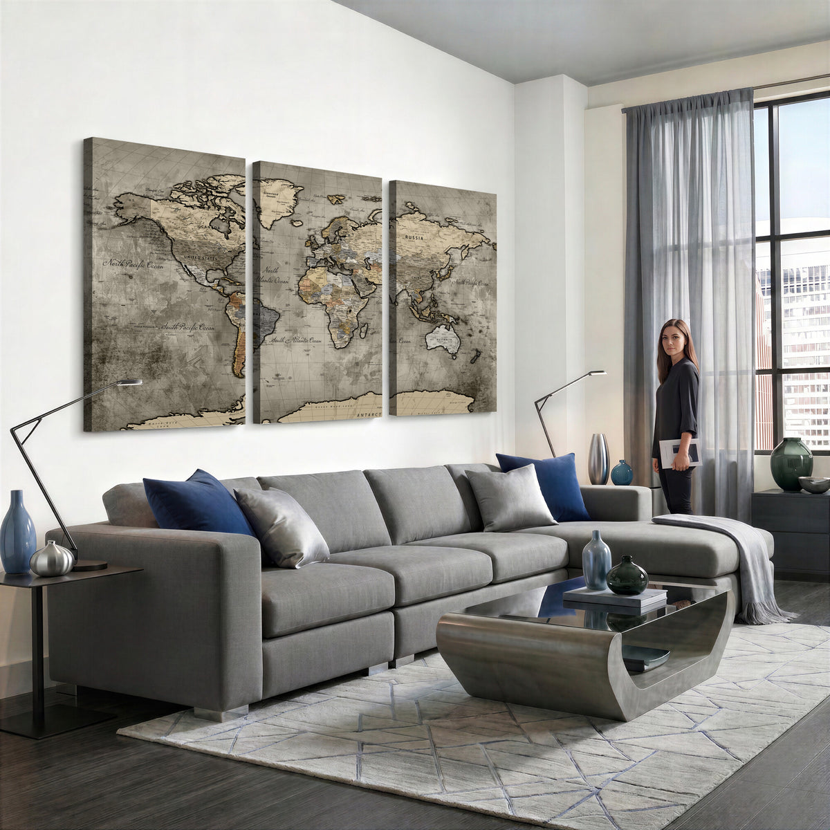 85218700-MGV-CV-36X24 - World Map Canvas Print, Detailed Map of the World Wall Art