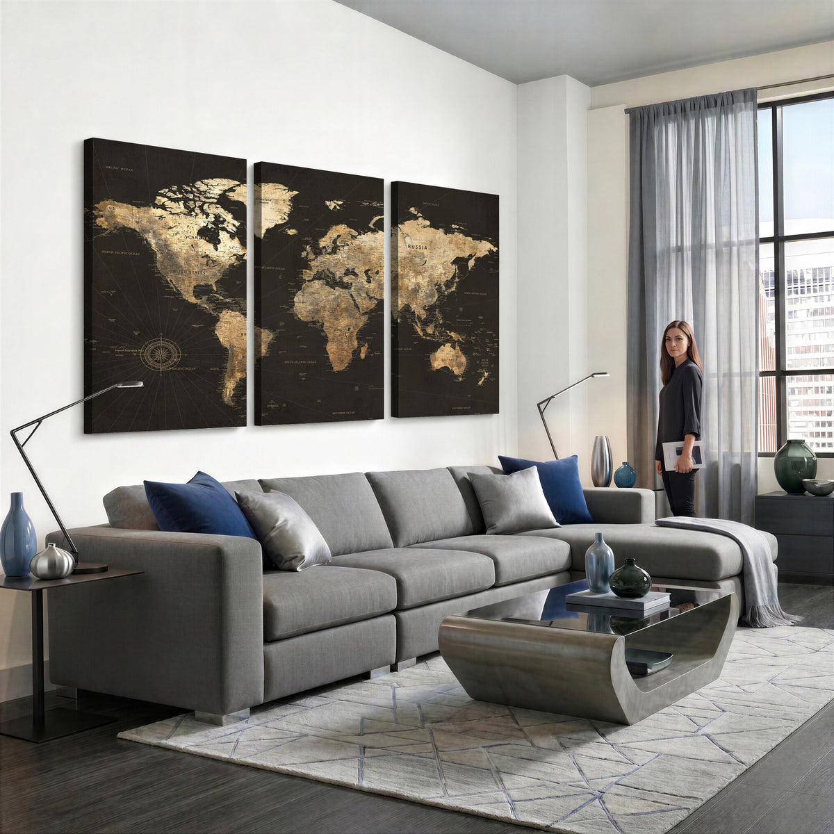 70985630-MGV-CV-36X24 - Framed World Map with Pin Canvas Print – Detailed World Map