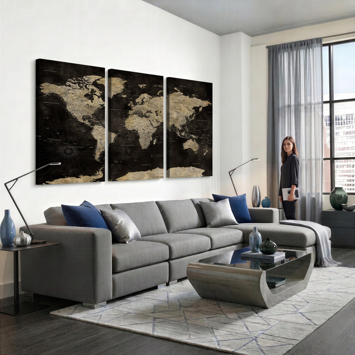 60653880-MGV-CV-36X24 - Push Pin World Map Canvas Wall Art Print, Interactive Travel